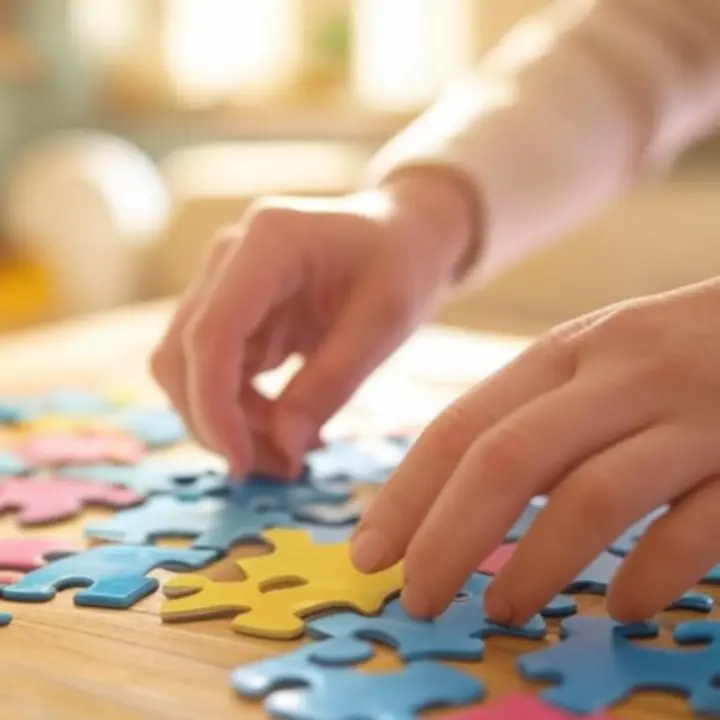 Dłonie trzymające łatwe puzzle o większych elementach, idealne dla początkujących